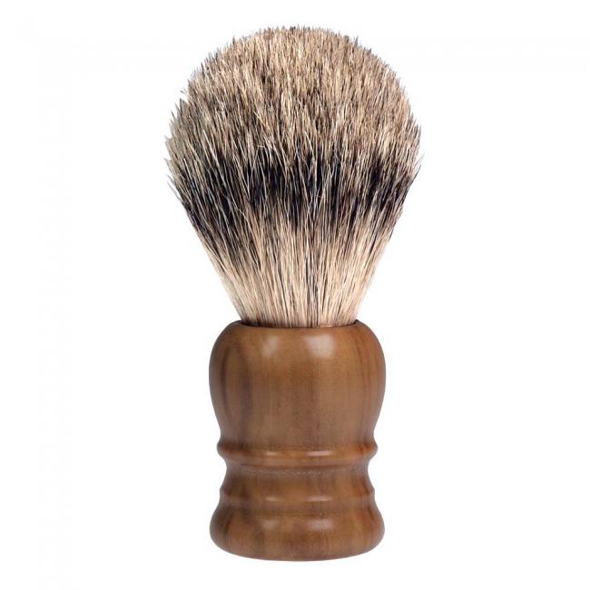 Razolution Shaving Brush silver-tip with olive-wood handle