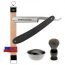 RAZOLUTION Shaving Set 5 parts - SPECIAL SALE - with straight razor, shaving brush, care / honing paste and shaving soap mug